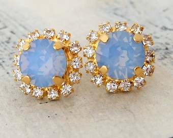 Opal earrings, Blue opal crystal stud earrings, Bridal earrings, Bridesmaids jewelry, Crystal Crystal earrings, light blue opal earring