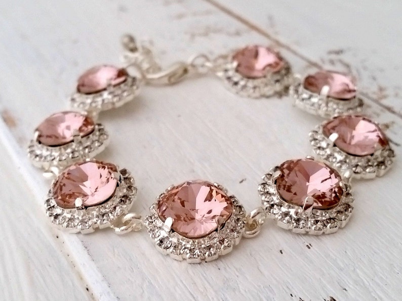 Blush bracelet,blush pink crystal bracelet,Blush pink bridal bracelet,Blush pink bridesmaid,Crystal bracelet,wedding jewlery,silver image 2