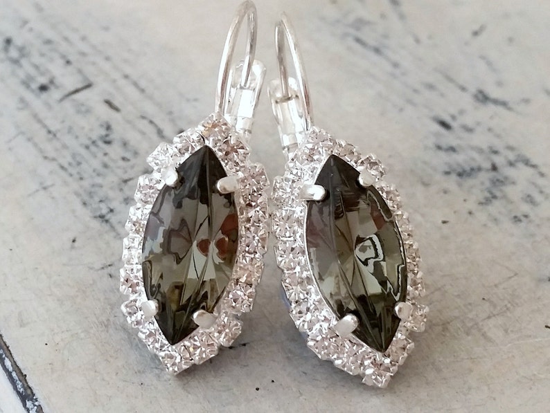 Smokey gray black diamond crystal drop earrings Bridesmaid ...
