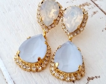 White opal earrings,Light blue earrings,Blue opal earrings,chandelier earrings,opal earrings,bridal earrings,bridesmaids gift,Powder blue