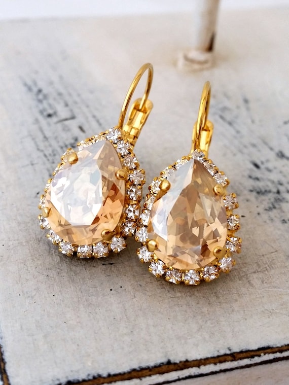 Champagne Crystal Drop Earrings Crystal Crystal Teardrop Earrings