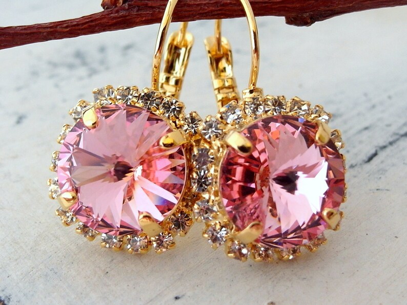 Pink Crystal Drop Earrings Soft Pink Crystal Earrings Bridal Etsy