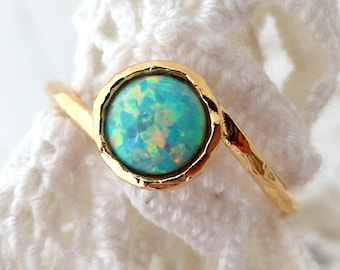 Opal ring, Mint Opal ring, Gemstone ring, Gold ring, Silver ring, Mint stone ring, October birthstone ring, dainty ring, stacking ring