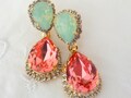 Coral earrings, Peach coral mint Chandelier earrings, Bridal earrings, Drop earrings, Dangle earrings, Weddings jewelry, Crystal earrings product logo