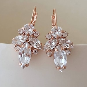 Bridal earrings drop,Rose gold earrings,Clear crystal earrings,Crystal drop earrings,Bridesmaid gift,Petite earrings,Vintage Bridal earrings image 4