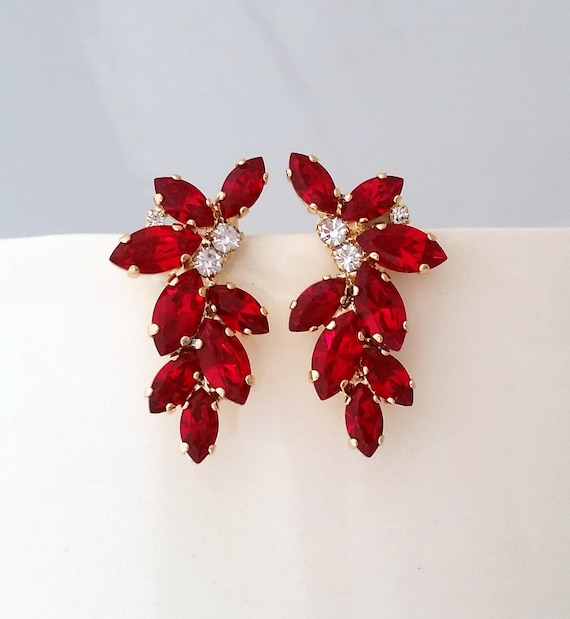 Real Zircon Gold Plated Cz Tops Dark Red Earring Studs Pair For Women And  Girls – Astro Crystal Mart