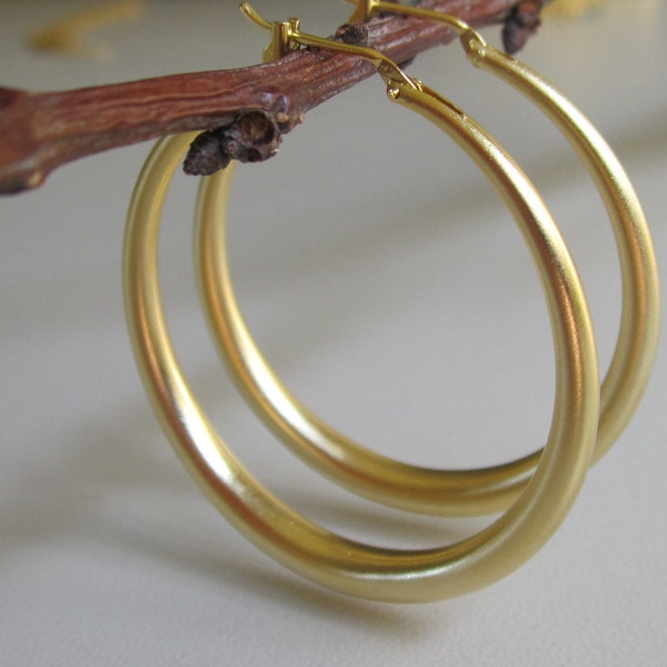 Gold hoop earrings, Gold earrings, Medium size gold hoop earrings, Gold tube hoops, 18k gold plate hoops