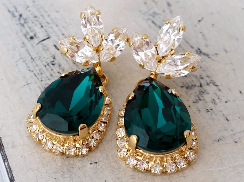Emerald earringsEmerald green chandelier earringsDrop | Etsy