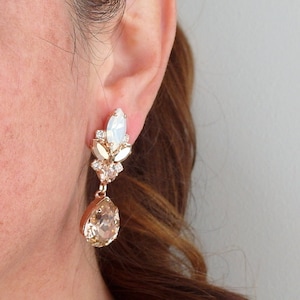 Blush earrings,Bridal chandelier earrings,White opal earrings,blush earrings,chandelier earrings,Morganite earrings,Vintage earrings image 2