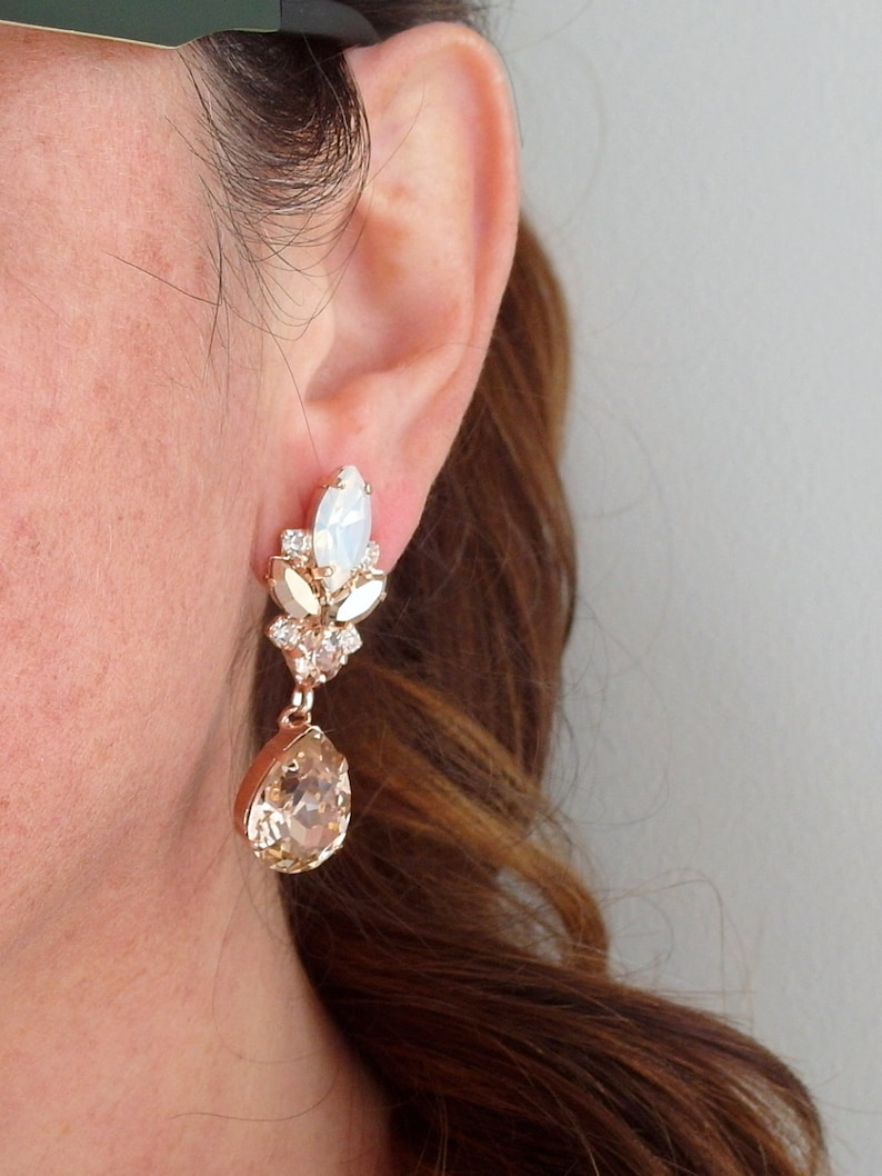 Blush earrings,Bridal chandelier earrings,White opal earrings,blush earrings,chandelier earrings,Morganite earrings,Vintage earrings image 2