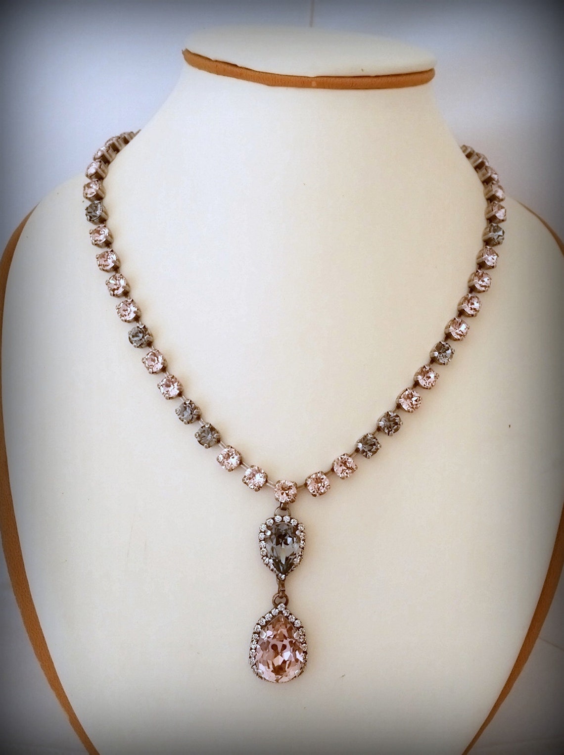 Blush gray necklaceblush gray crystal necklaceStatement Etsy