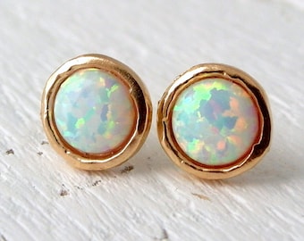 White Opal earrings,White Opal stud earrings,Opal studs,Opal stud earrings, Gold / silver studs, October birthstone earrings, opal studs