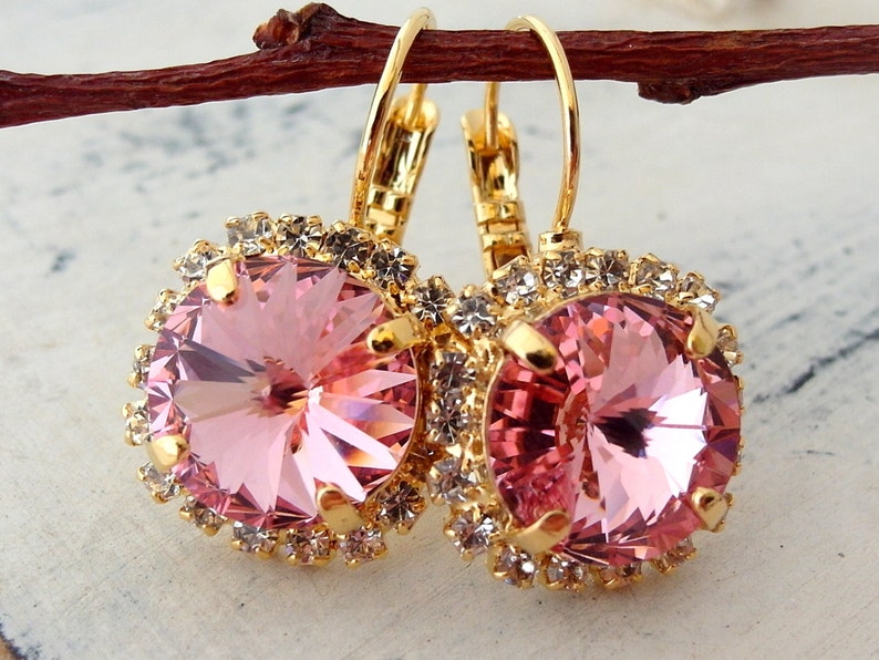 Pink Crystal Drop Earrings Soft Pink Crystal Earrings Bridal Etsy