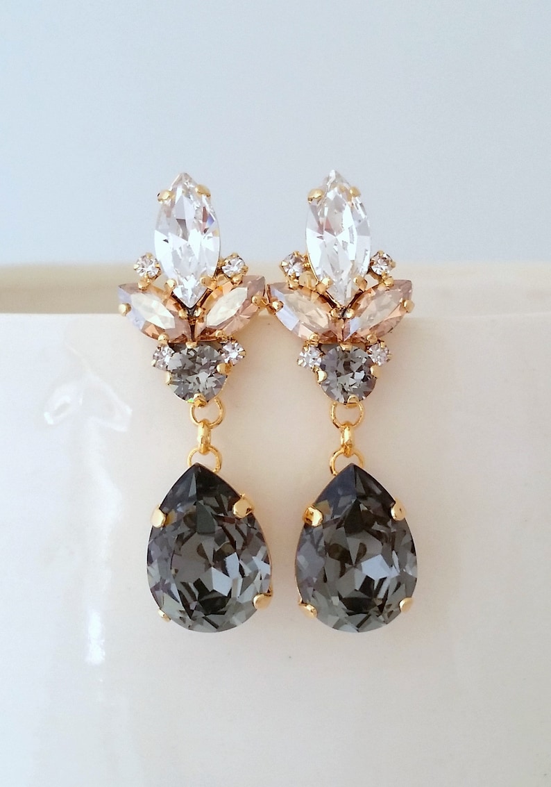 New Dark Grey Gem Set Earrings - 2