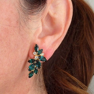 Emerald earrings,Emerald bridal earrings,Statement earrings,Large earrings,Cluster earring,Crystal earring,crystal earring,Bridesmaids image 3