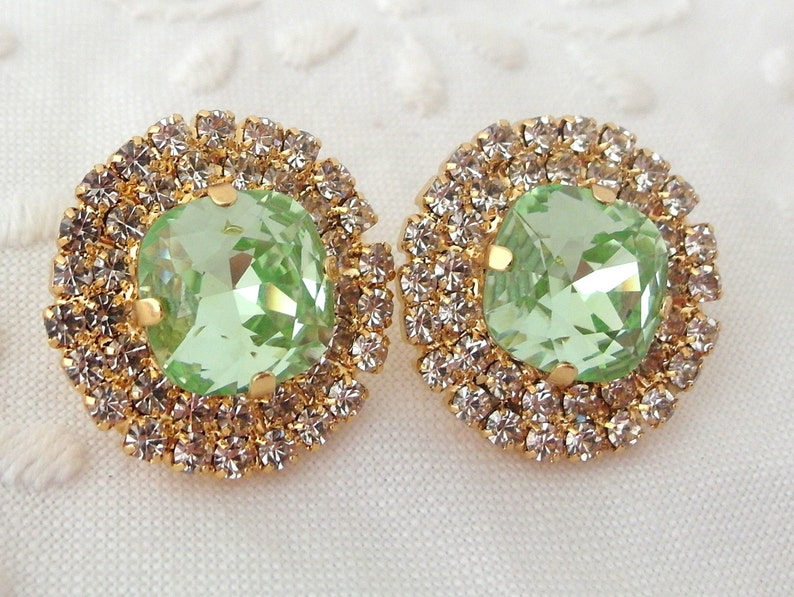 Mint earrings Mint green crystal stud earringsMint Etsy