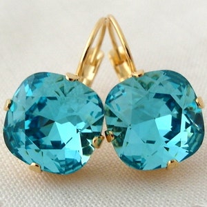 Aqua blue sky blue teal  Crystal crystal drop earrings, Turquoise drop earrings, Bridesmaids gift, Bridal earrings,Dangle earrings, Gold