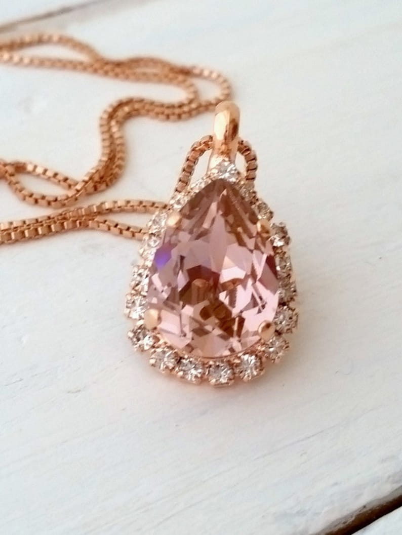 Rose gold Blush necklaceBlush teardrop necklaceBlush bridal Etsy