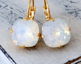 Opal drop or stud earrings,White opal drop earring,Bridal earrings,Crystal drop or stud earrings,Crystal earring,White opal bridesmaid earri