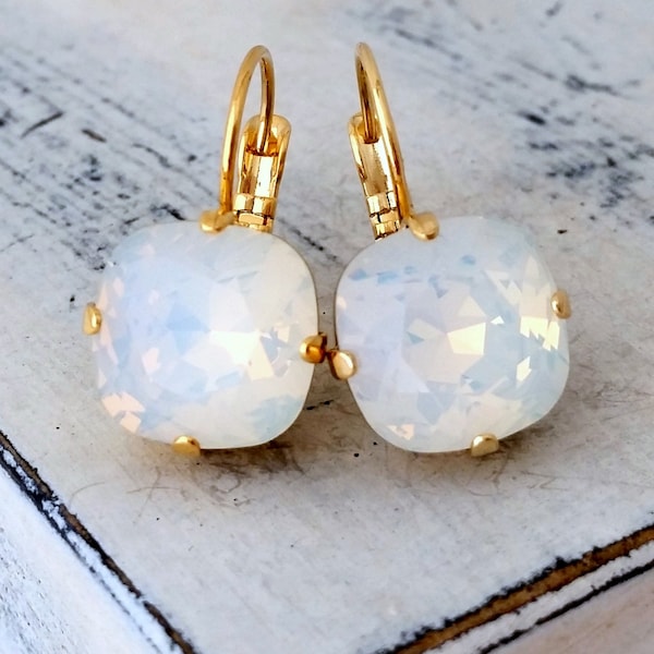 Opal drop or stud earrings,White opal drop earring,Bridal earrings,Crystal drop or stud earrings,Crystal earring,White opal bridesmaid earri