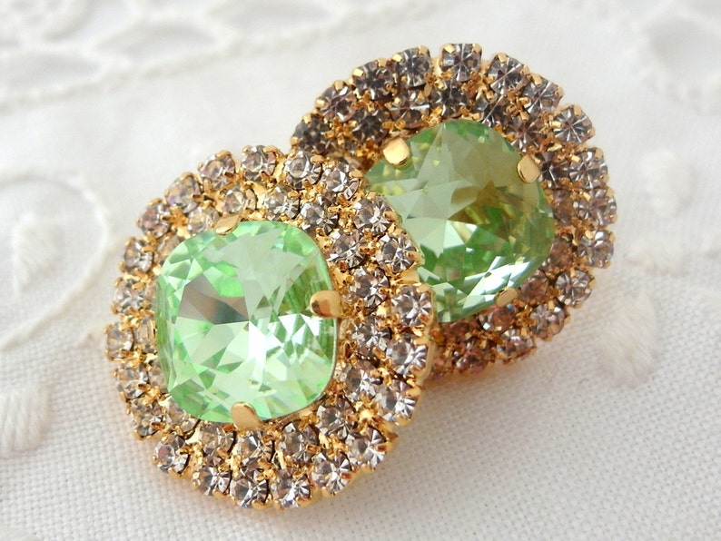 Mint earrings Mint green crystal stud earringsMint Etsy