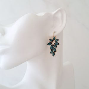 Teal earrings,Teal chamapgne earrings,Dark teal bridal earrings drop,Teal drop earrings,Teal Cluster earrings,Crystal Bridesmaids earrings image 3