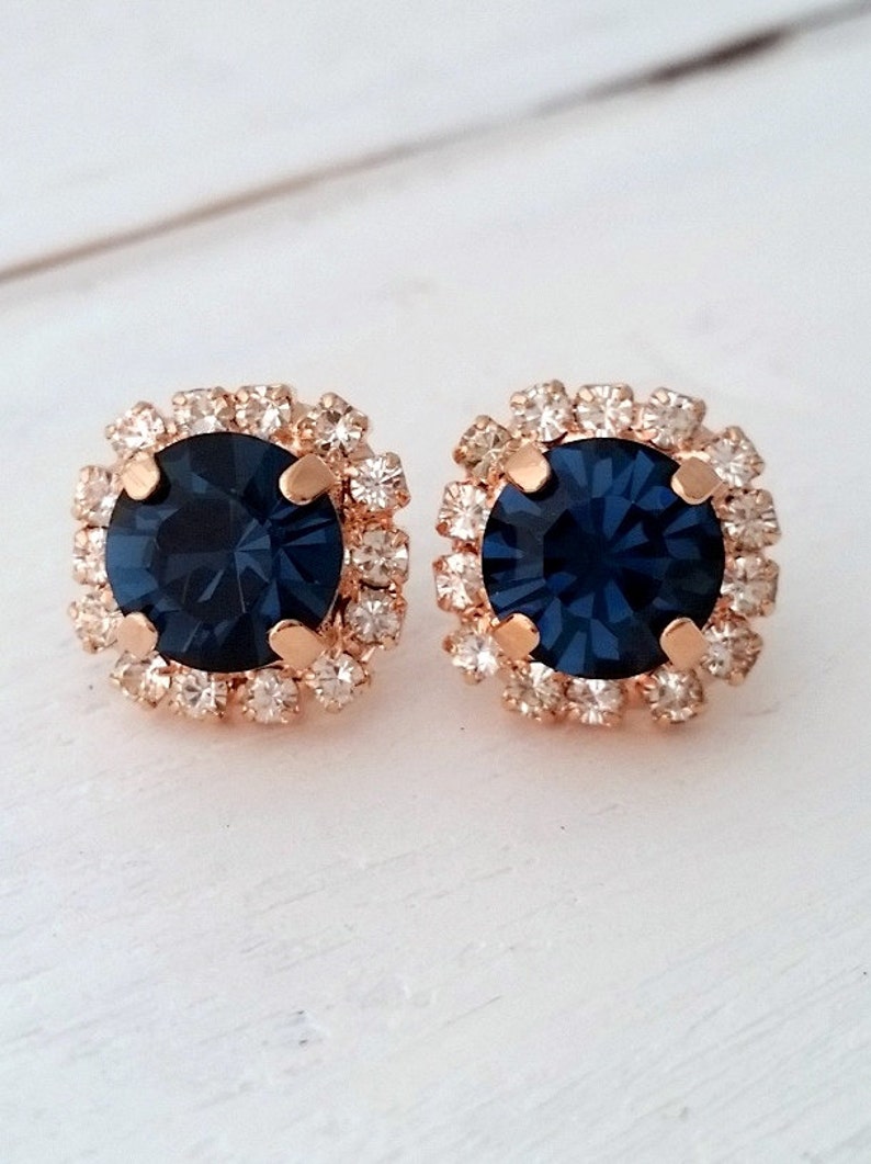 Gold Plated Navy Blue Stone Circular Stud Earring For Women