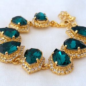 Emerald bracelet,emerald green teardrop bracelet,crystal crystal bracelet,Emerald bridal bracelet, Bridesmaids gift,Gold or silver,Wedding image 3