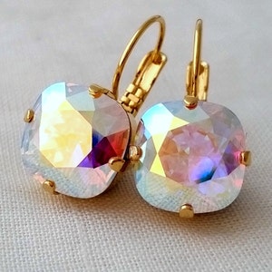 Aurora borealis crystal drop earrings, Crystal earrings, Pastel Rainbow drop earring,Aurora borealis earring,Bridesmaids gift, Gold silver