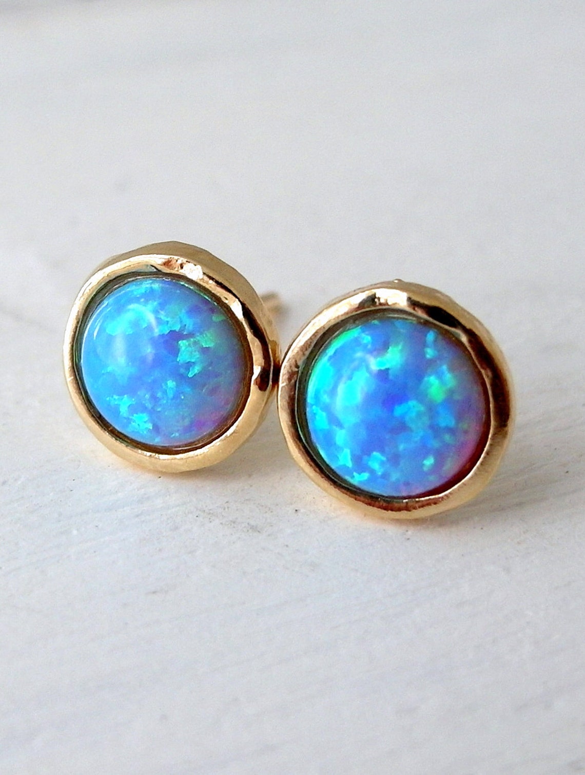 Opal Stud Earrings Blue Stud Earrings Gold Filled or Silver - Etsy