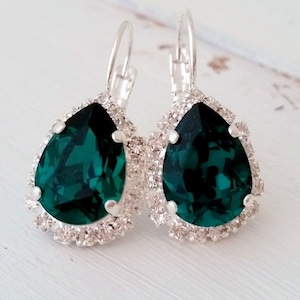 Emerald earrings,Emerald green earrings,Crystal earrings,Bridal earrings,Bridesmaids gift,Dark green,Bridesmaid earrings,Emerald jewlery