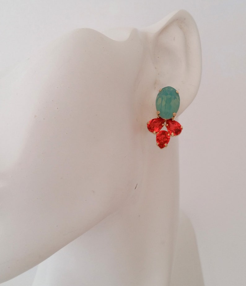 Mint coral earrings,Pacific opal orange earrings,Orange mint earrings,Bridal earrings,Orange red mint earrings,Mint Bridesmaids earrings image 4