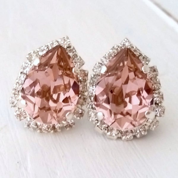 Blush earrings,blush pink stud earrings,Blush pink bridesmaid,bridal earrings,Crystal earrings,crystal earring,Blush teardrop earring