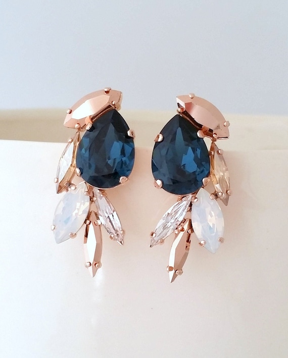 Navy Blue Earringsnavy Blue Bridal Earrings Studssapphire | Etsy
