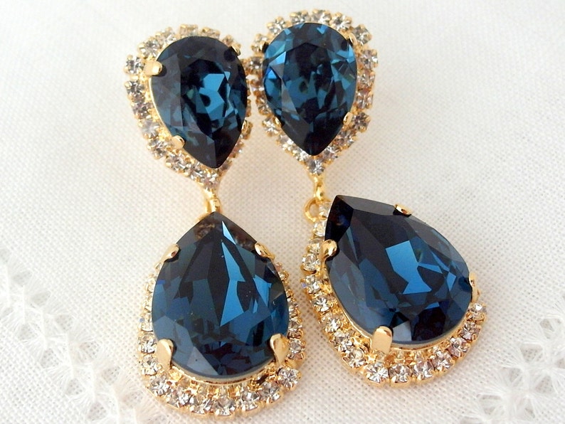 Navy Blue Earringssapphire Bridal Earrings Blue Etsy