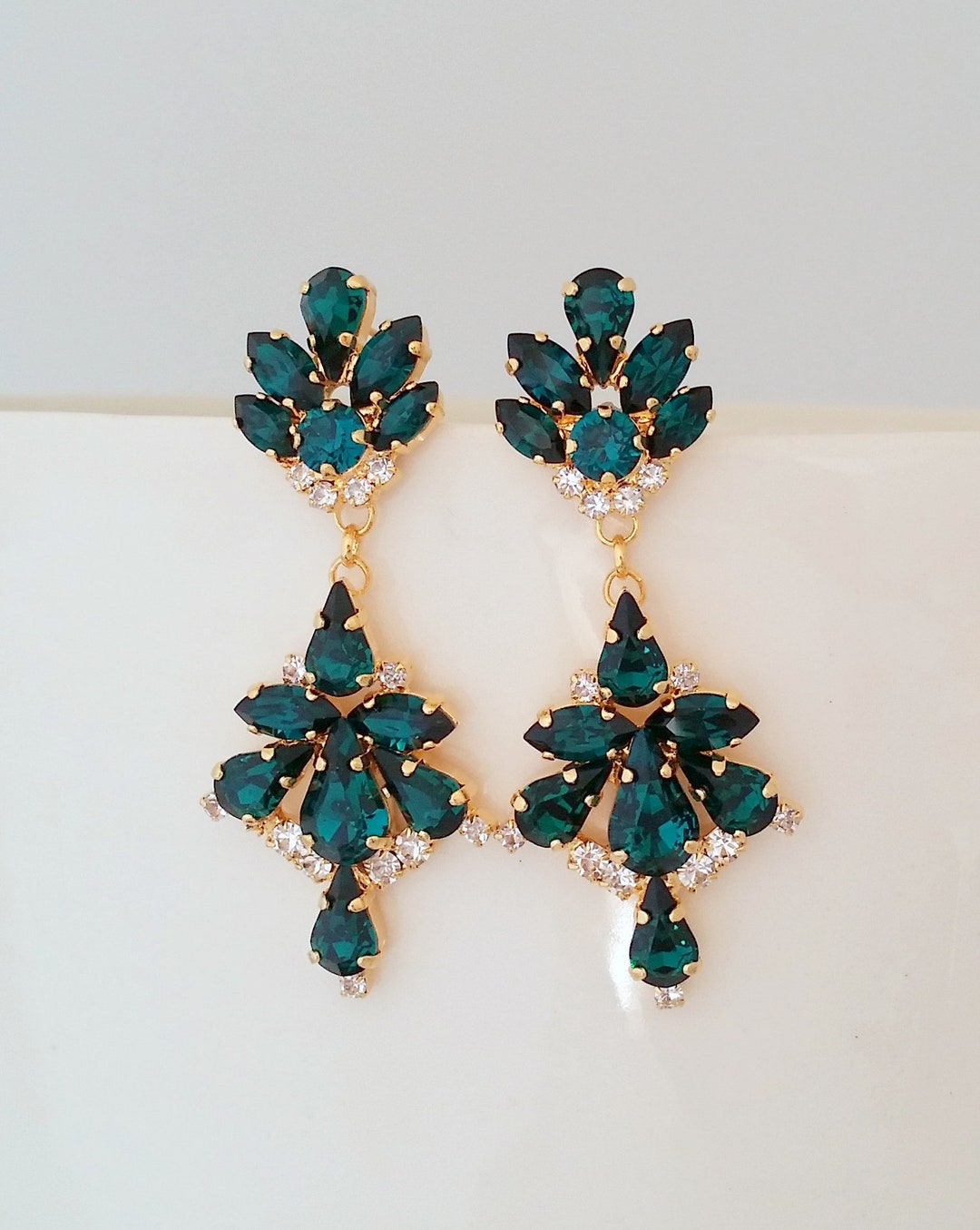Emerald Chandelier Earringsemerald Long Bridal Earringsdark - Etsy