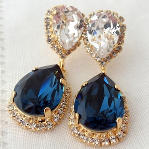 Navy blue earrings,Blue earrings,Navy blue bridal earrings,Chandelier earrings,Blue Drop earrings,Deep blue Crystal earrings,Blue wedding