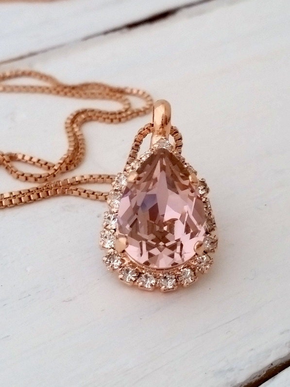 Rose gold Blush necklaceBlush teardrop necklaceBlush bridal Etsy