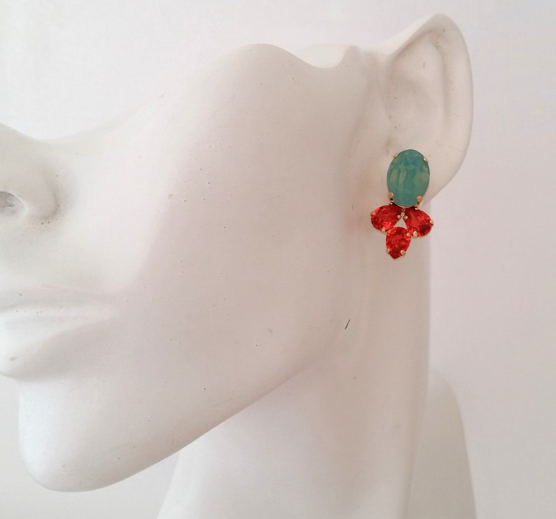 Mint coral earrings,Pacific opal orange earrings,Orange mint earrings,Bridal earrings,Orange red mint earrings,Mint Bridesmaids earrings image 2