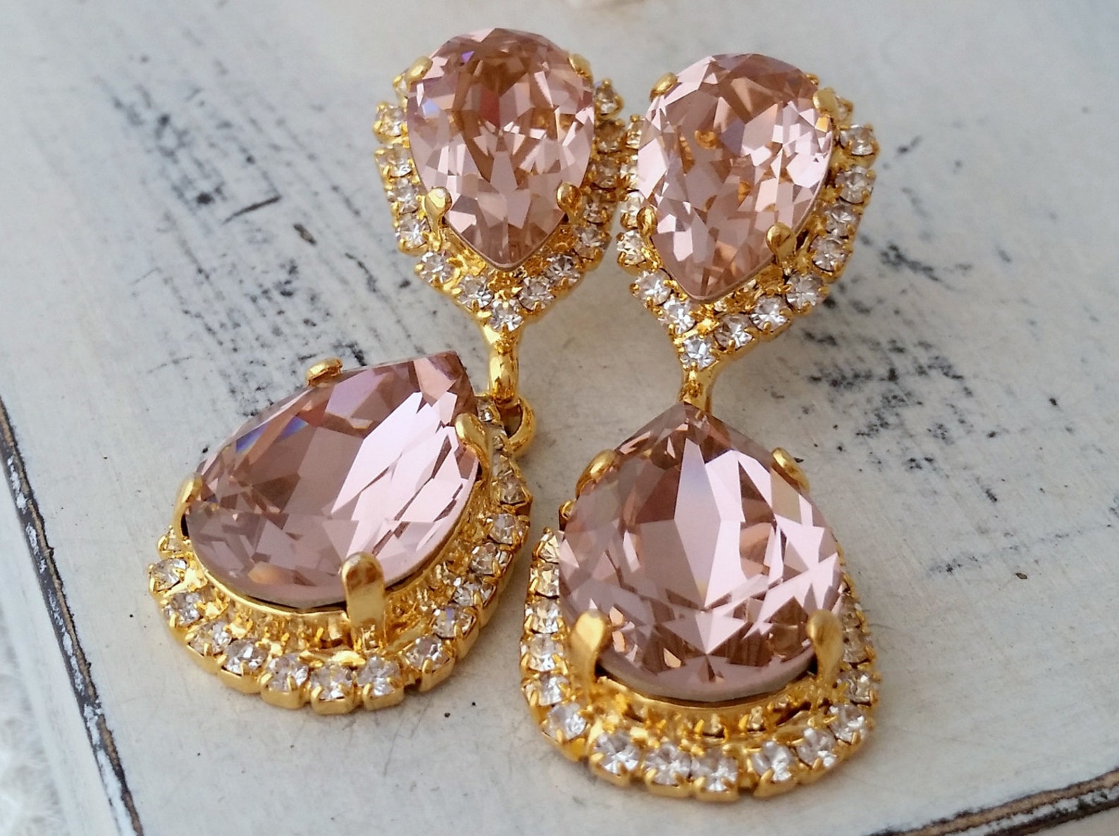 Blush Chandelier Earringsblush Pink Bridal Earringsblush Etsy