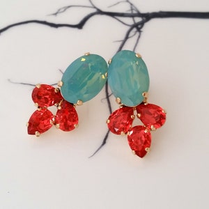 Mint coral earrings,Pacific opal orange earrings,Orange mint earrings,Bridal earrings,Orange red mint earrings,Mint Bridesmaids earrings image 5