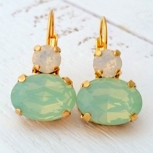 Mint drop earrings, Mint bridal earrings, Mint bridesmaids earrings,Mint opal Dangle earrings,Crystal earrings,Gold earrings,Mint wedding