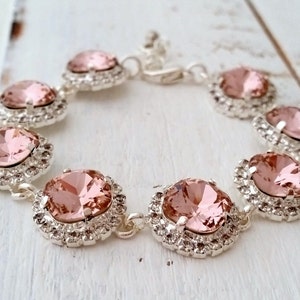 Blush bracelet,blush pink crystal bracelet,Blush pink bridal bracelet,Blush pink bridesmaid,Crystal bracelet,wedding jewlery,silver image 3