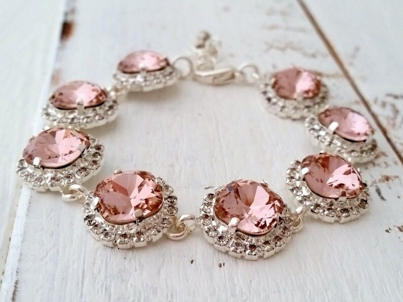 Blush bracelet,blush pink crystal bracelet,Blush pink bridal bracelet,Blush pink bridesmaid,Crystal bracelet,wedding jewlery,silver image 3