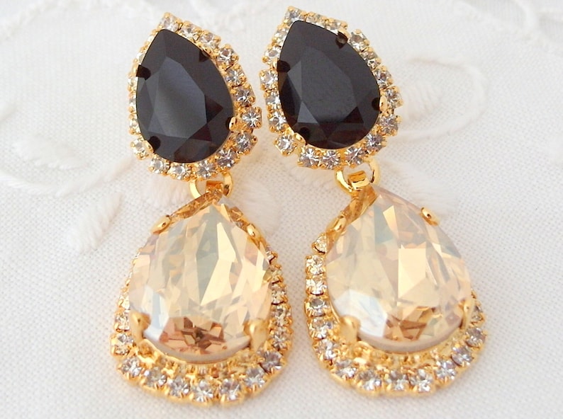 Champagne and Black Chandelier Earrings Drop Earrings Estate Etsy