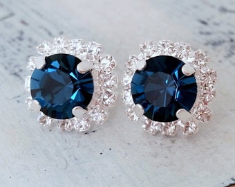 Blue earrings,Navy blue earrings,navy blue bridesmaid gifts,studs,Crystal crystal stud earrings, Bridal earrings,navy blue stud earrings