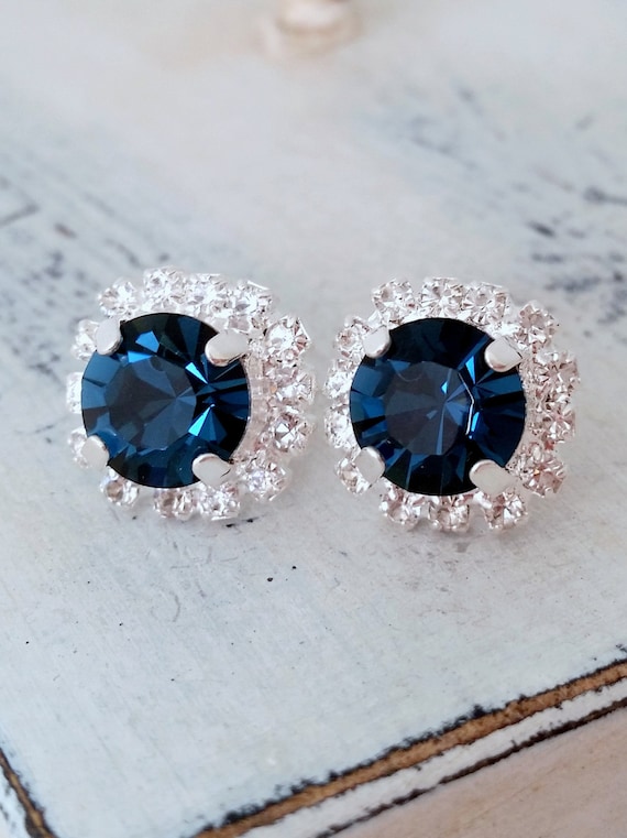Navy blue and silver earrings discount