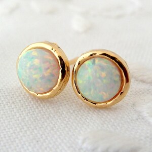 Opal earrings, Mint Opal stud earrings, Seafoam mint Opal studs, Opal studs, Gold or silver stud earrings,October birthstone,Bridesmids gift image 5