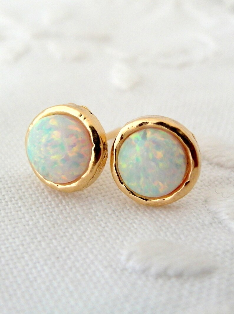 Opal earrings, Mint Opal stud earrings, Seafoam mint Opal studs, Opal studs, Gold or silver stud earrings,October birthstone,Bridesmids gift image 5