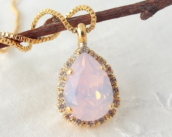 Pink Opal necklace, pink necklace, powdered pink necklace,Pendant necklace, Bridesmaid jewelry, Bridal necklace, Gold or silver